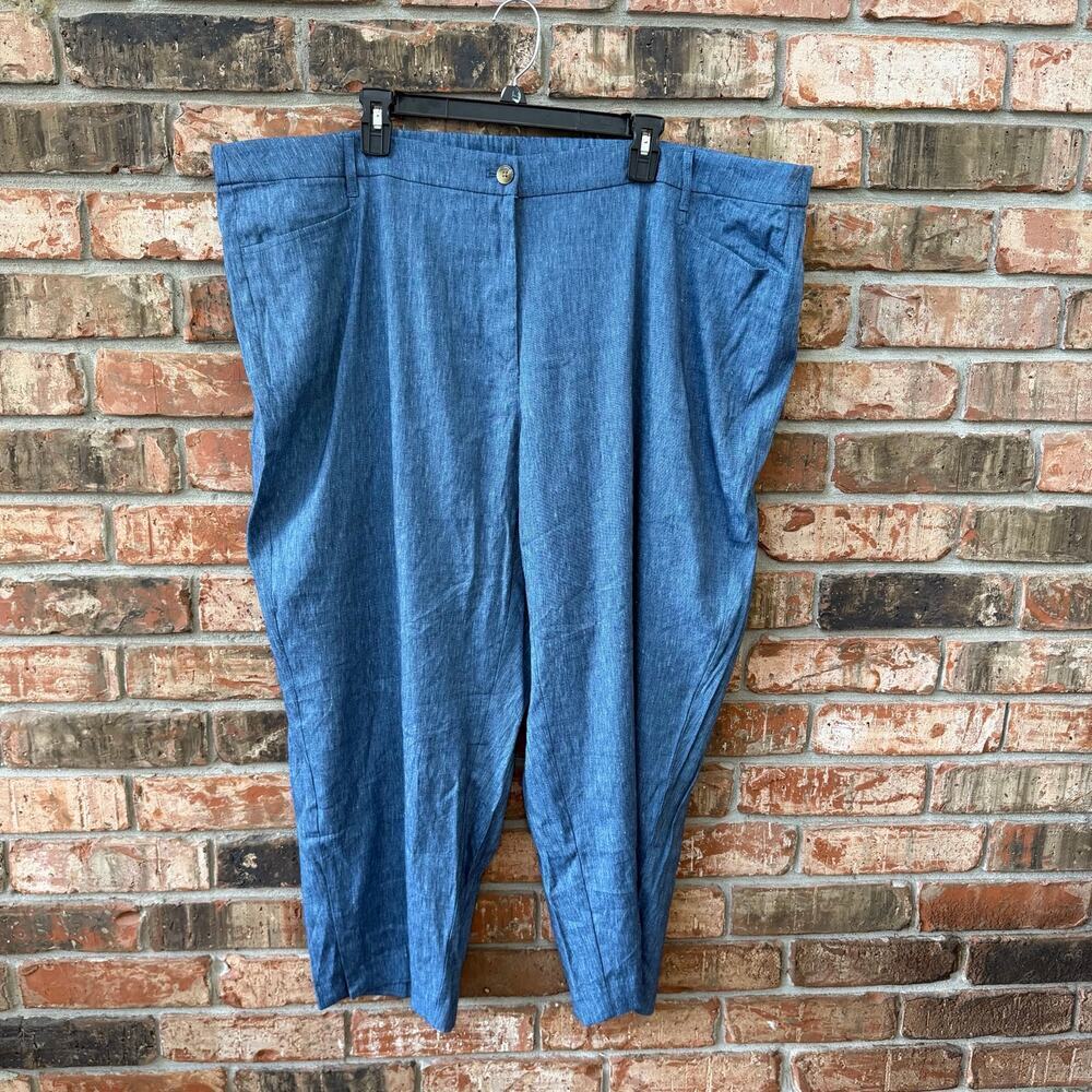 J. Jill NEW Size 4X Linen Stretch Pants Blue Lightweight Summer Capsule Coastal